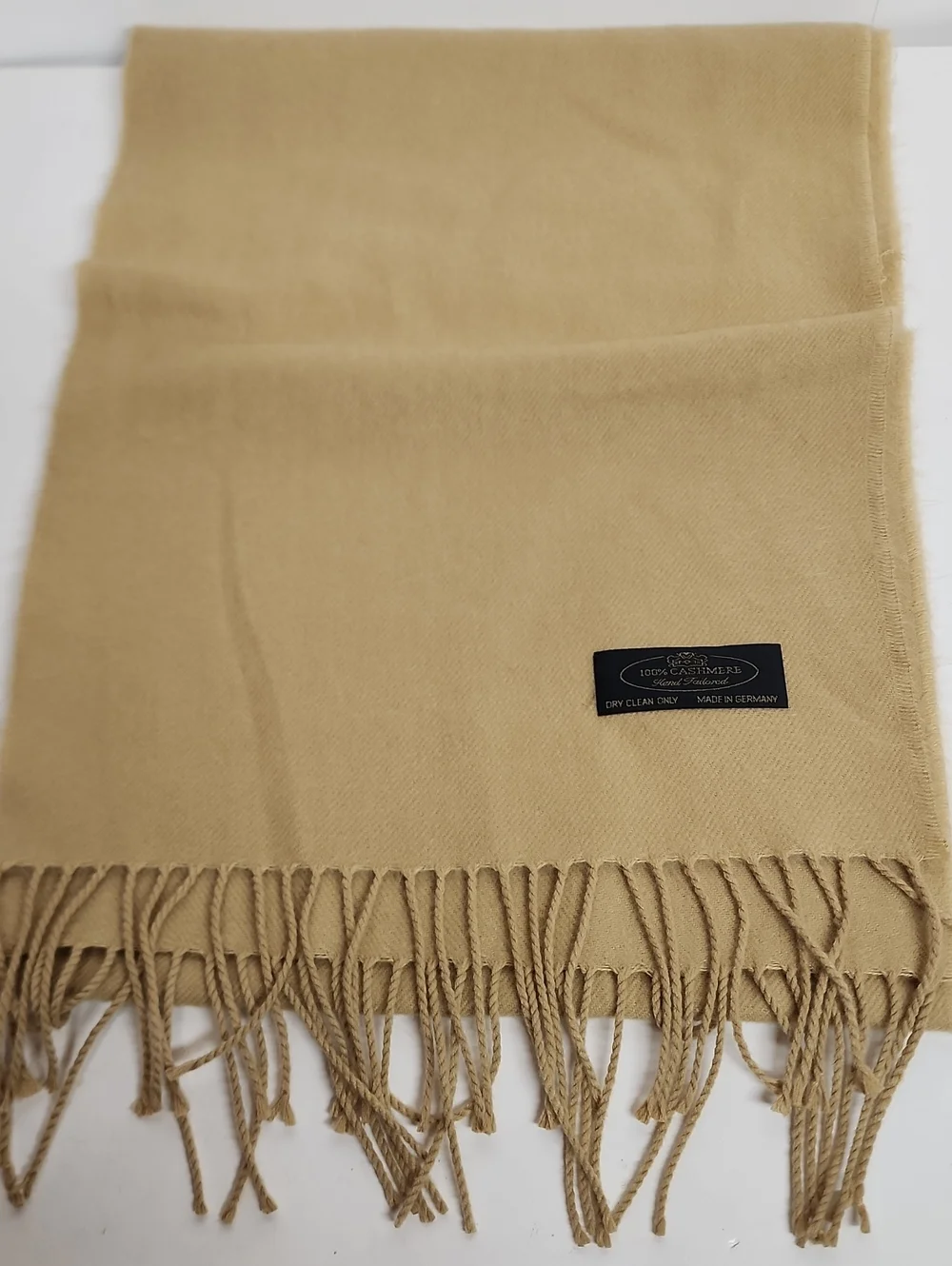 100% CASHMERE Camel Hand Tailored Made In Germany Fringed Scarf - Unbranded
